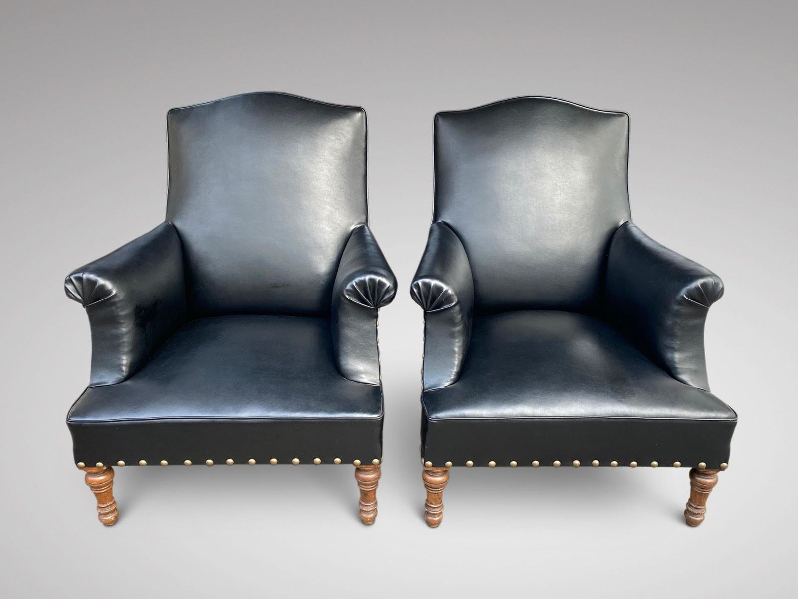Pair Of French Black Leather Armchairs photo Furniture