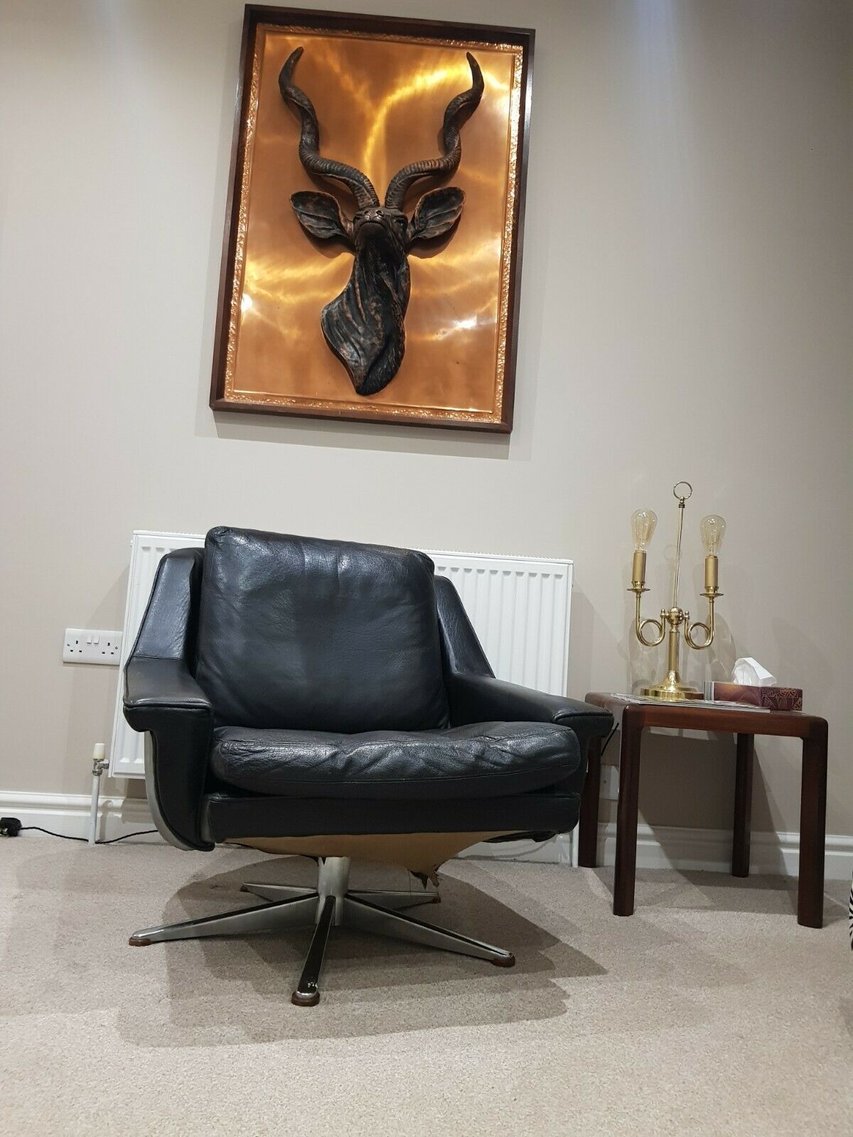 Mid Century Esa 802 Black Leather Armchair By Werner Langenfeld photo Furniture