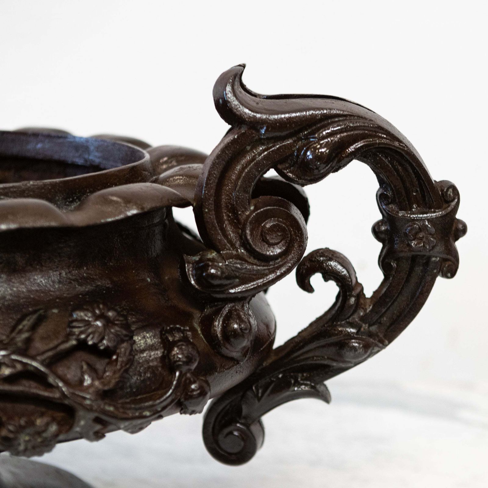 Antique French Cast Iron Urn  Planter Jardiniere Twin Handle photo furniture