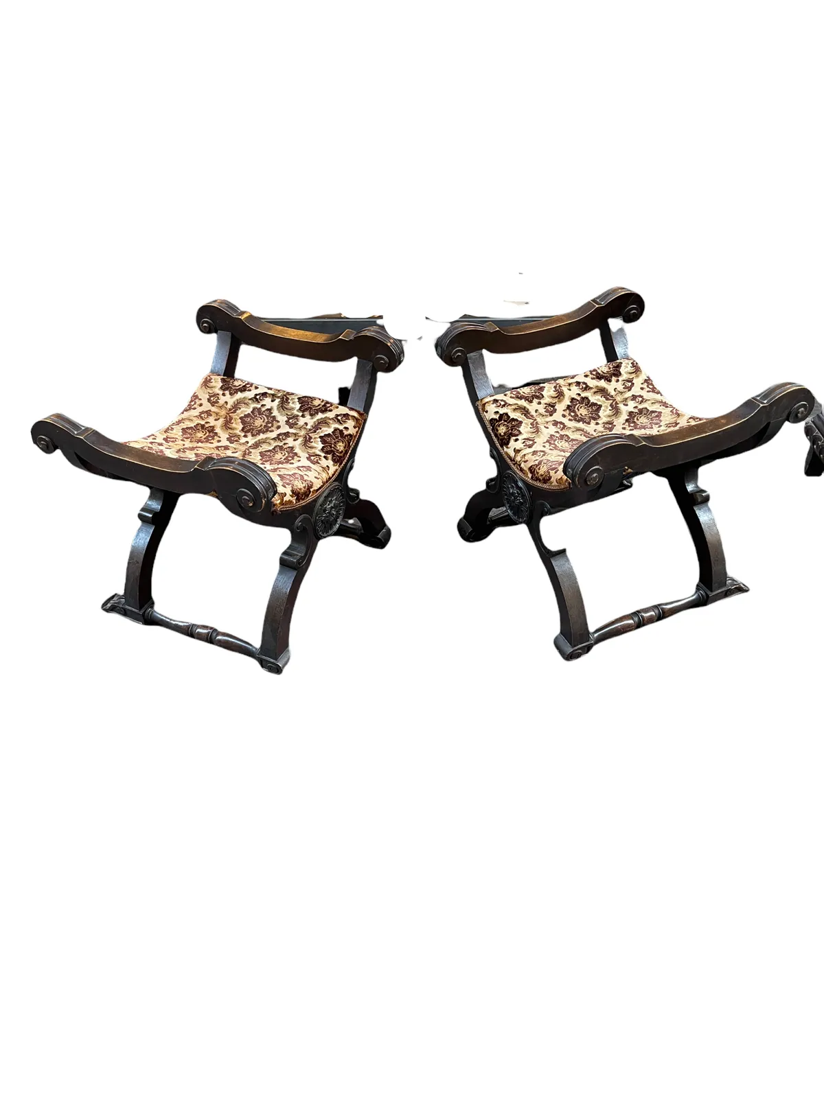 Pair Of Seats Style Savonarola, Vintage XIX Century photo Furniture