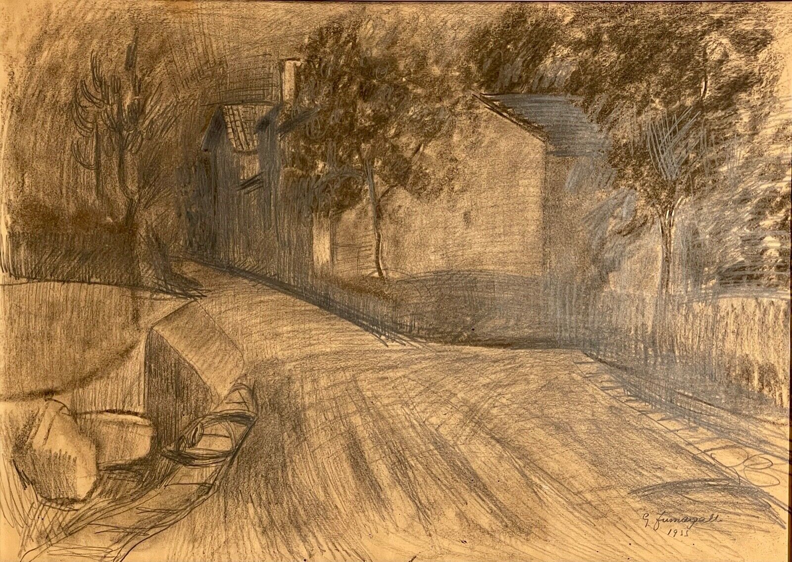 Charcoal On Paper "Internal Campaign" Era Twentieth Century photo furniture