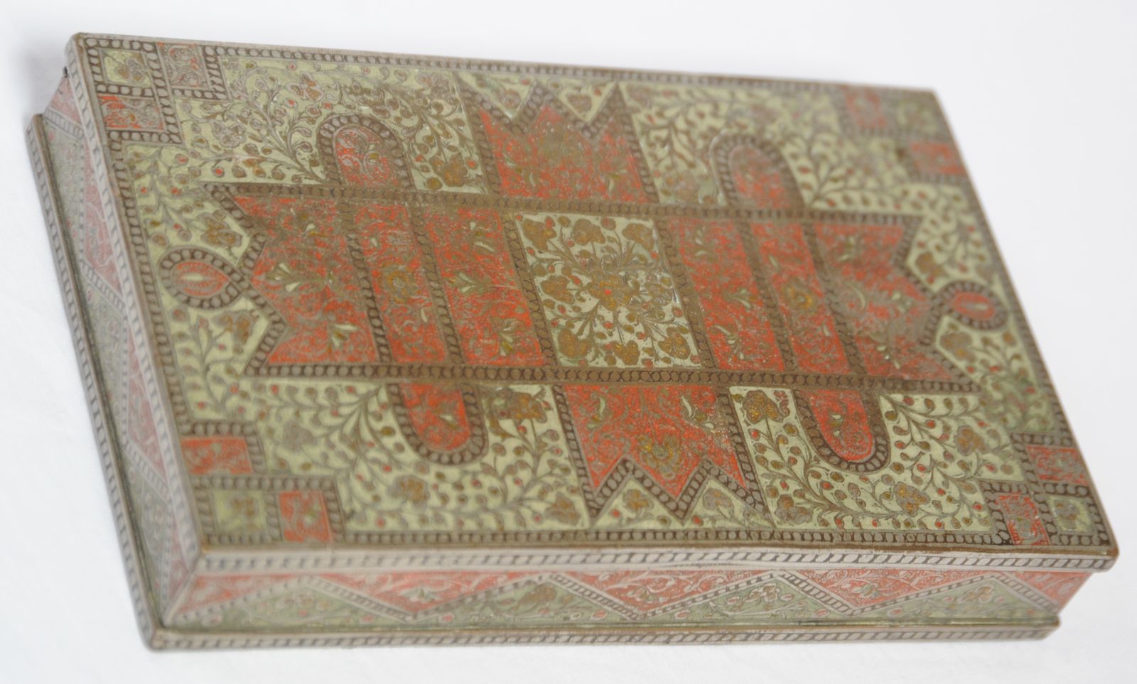 Antique Indian Engraved Brass Box In Mughal Islamic Style photo furniture
