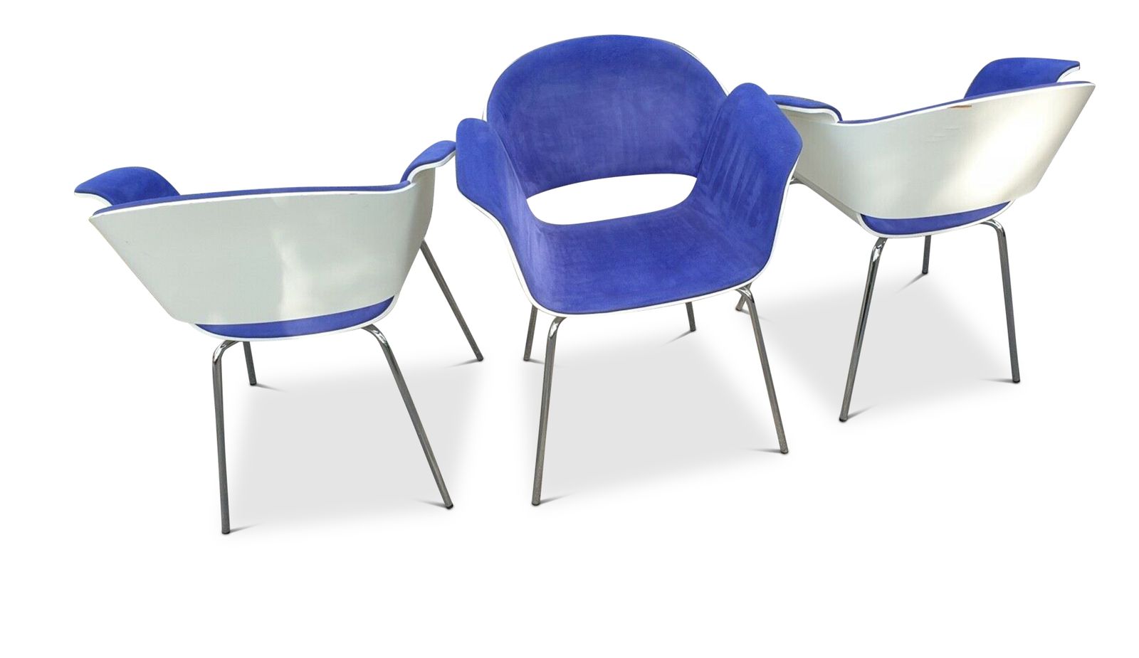 Mid Century Design Rondo Laminated & Purple Upholstered Chrome Armchair Designed By Johannes Scherr, Kai Stania, Christian Horner For Bene Ol photo vinterior