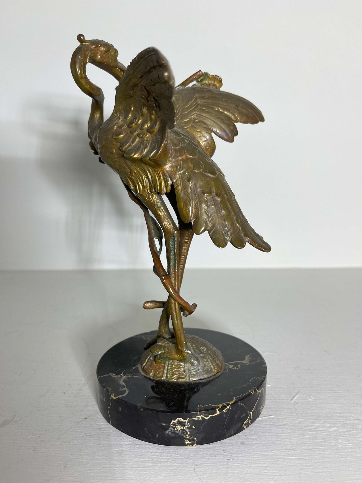 Exceptional Antique Gilt Bronze Bronze Sculpture Of A Crane Sat Atop A Turtle On Marble Plinth Circa 1890 photo furniture