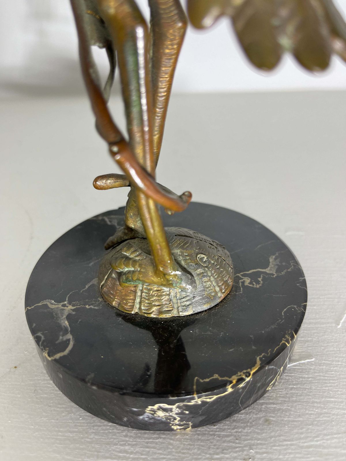 Exceptional Antique Gilt Bronze Bronze Sculpture Of A Crane Sat Atop A Turtle On Marble Plinth Circa 1890 photo Art