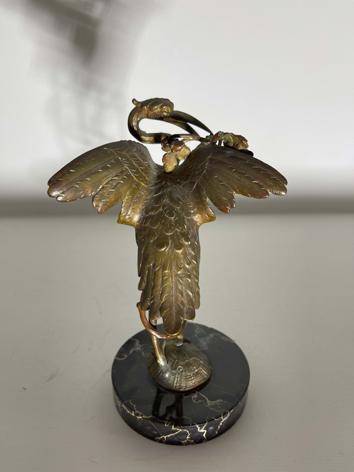 Exceptional Antique Gilt Bronze Bronze Sculpture Of A Crane Sat Atop A Turtle On Marble Plinth Circa 1890 photo buy