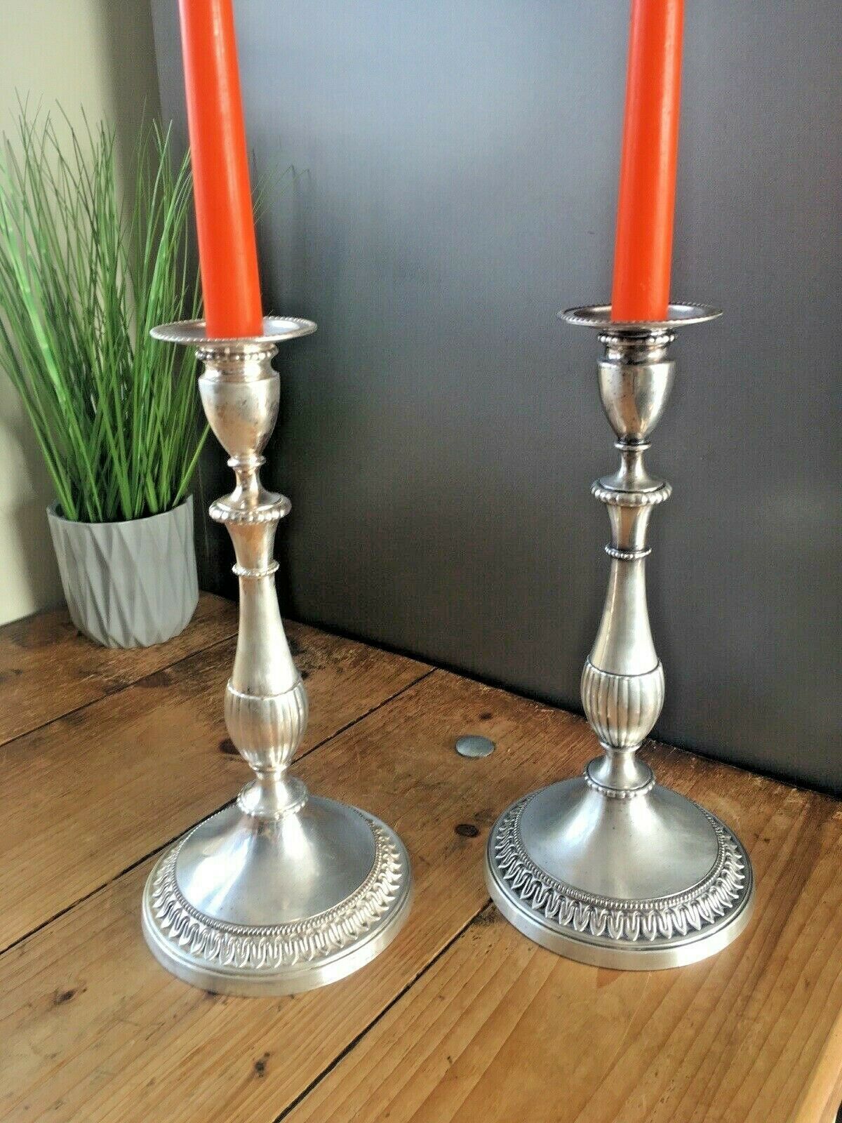 Large Pair Of Vintage Regency Style Viners Plated Candle Holders Candlesticks photo furniture