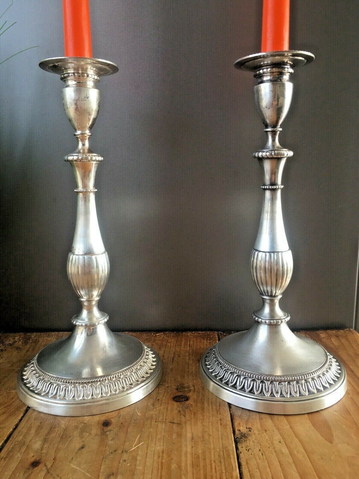 Large Pair Of Vintage Regency Style Viners Plated Candle Holders Candlesticks photo Home Decor