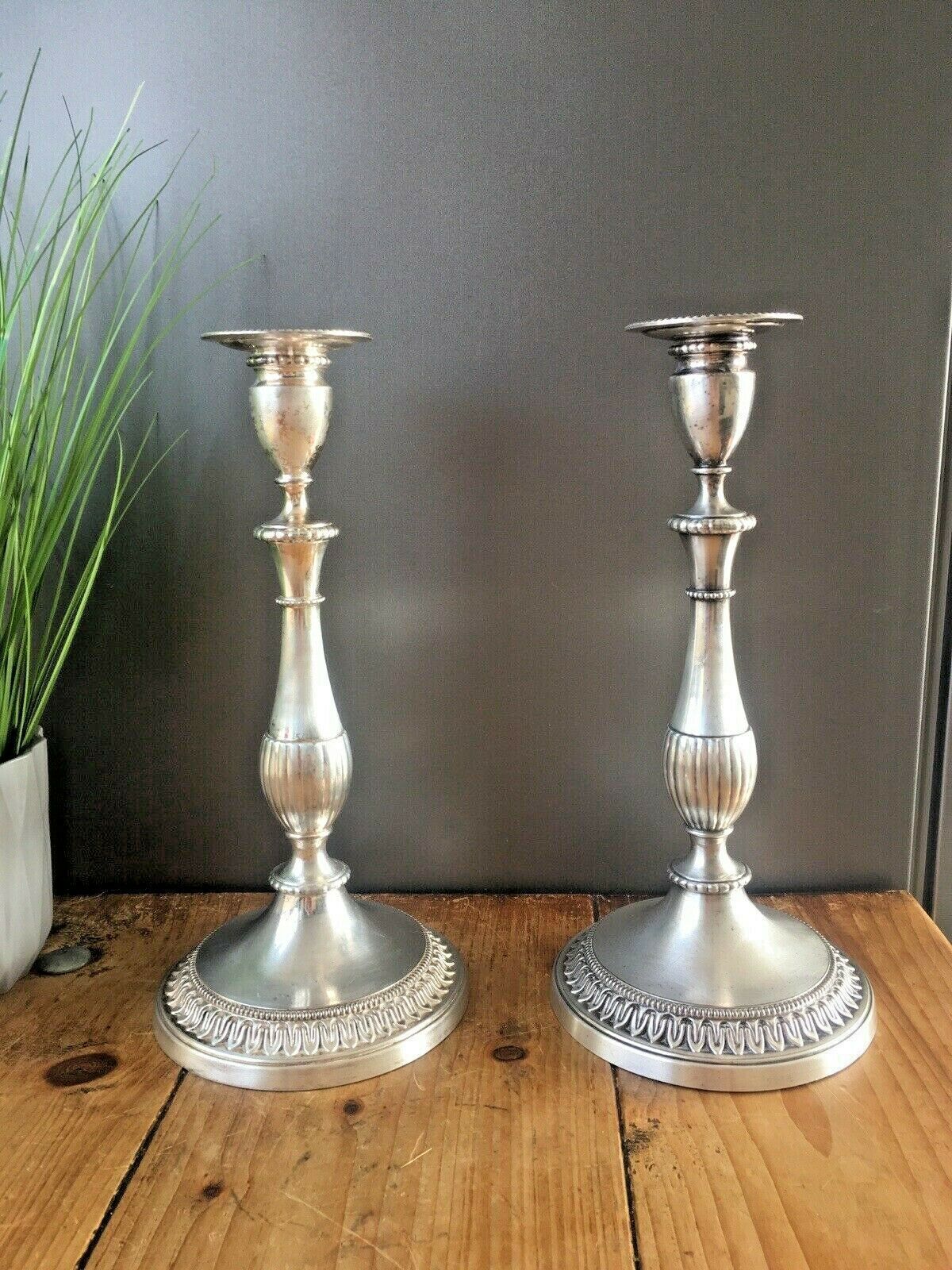 Large Pair Of Vintage Regency Style Viners Plated Candle Holders Candlesticks photo 110.0