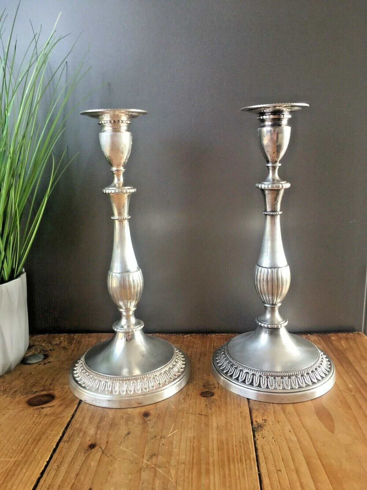 Large Pair Of Vintage Regency Style Viners Plated Candle Holders Candlesticks photo buy