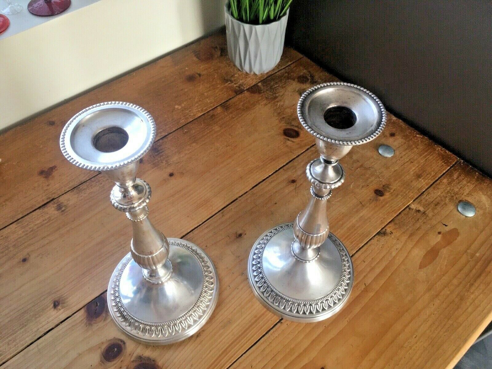 photo for sale Large Pair Of Vintage Regency Style Viners Plated Candle Holders Candlesticks