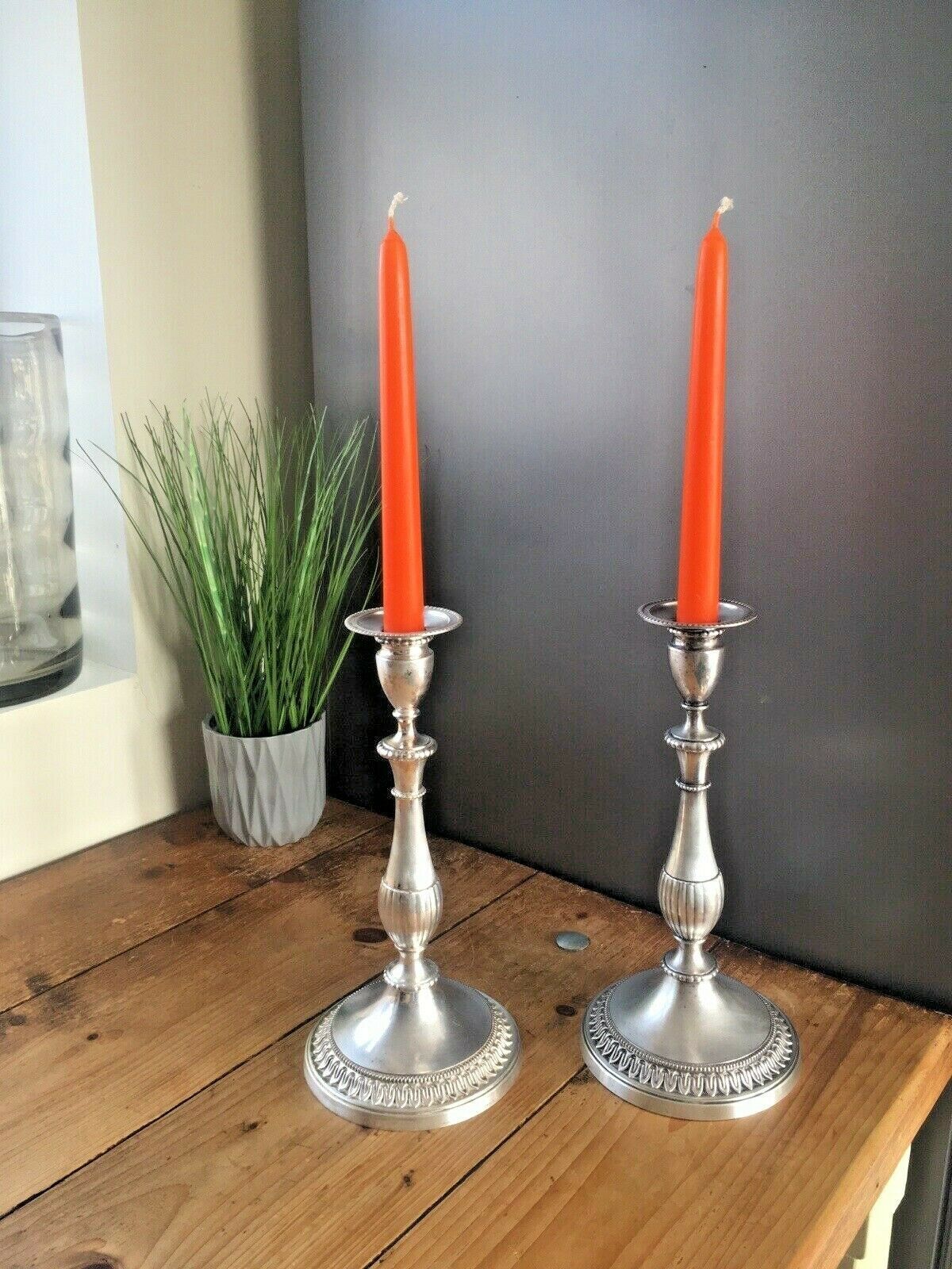 110.0 Large Pair Of Vintage Regency Style Viners Plated Candle Holders Candlesticks photo