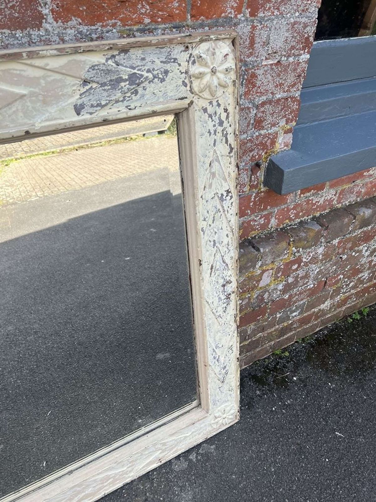 A Fabulous Large Antique Swedish Carved Wood Distressed Painted Mirror photo vinterior