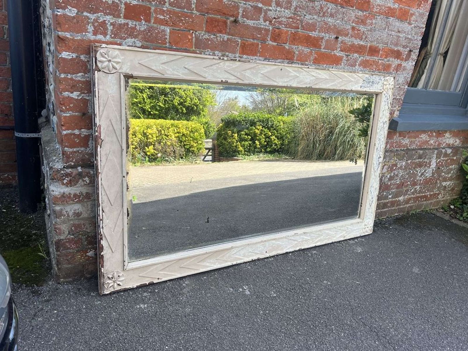 A Fabulous Large Antique Swedish Carved Wood Distressed Painted Mirror photo buy