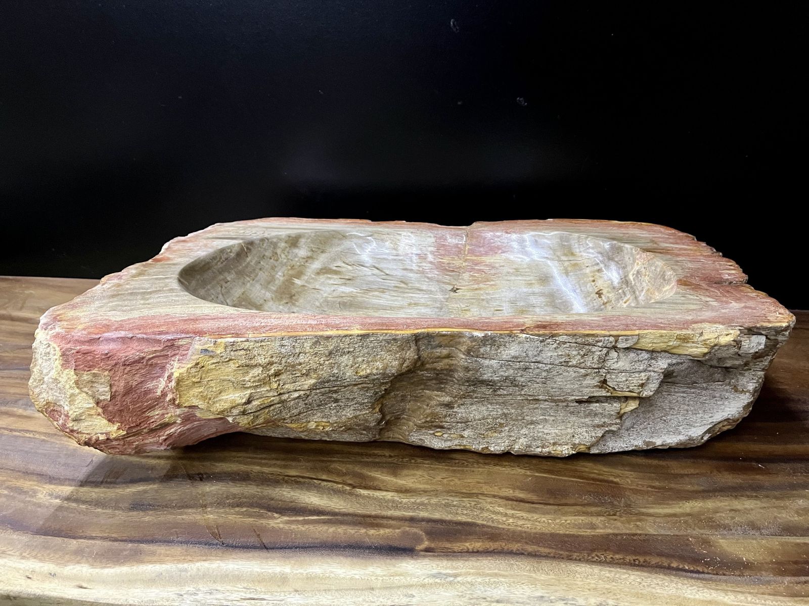 Petrified Wood Sink In Beige/ Grey/ Red & Yellow Tones, Top Quality, Organic Modern, 2021 photo vinterior