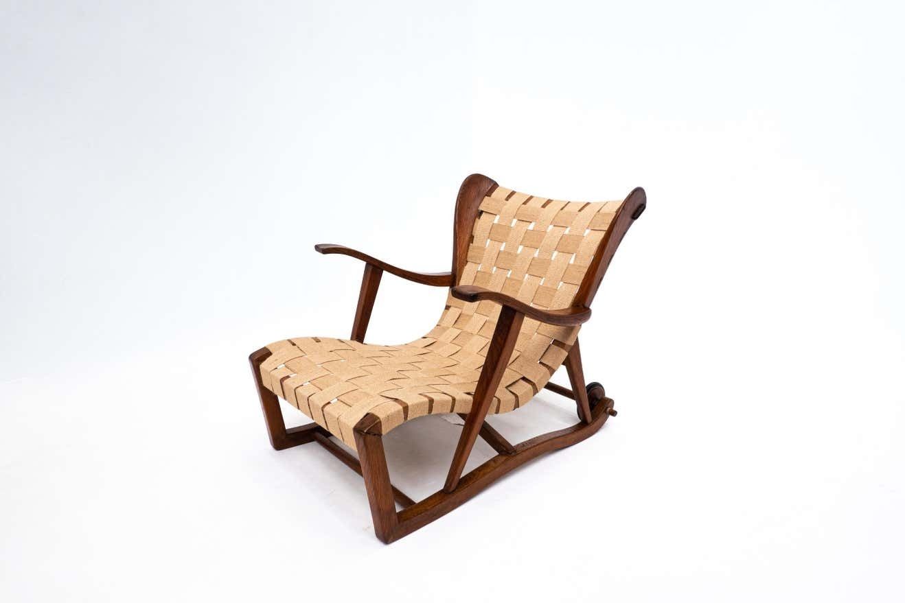 Rare Armchair By Guglielmo Pecorini Two Back Wheels, Italy, 1950s photo vinterior
