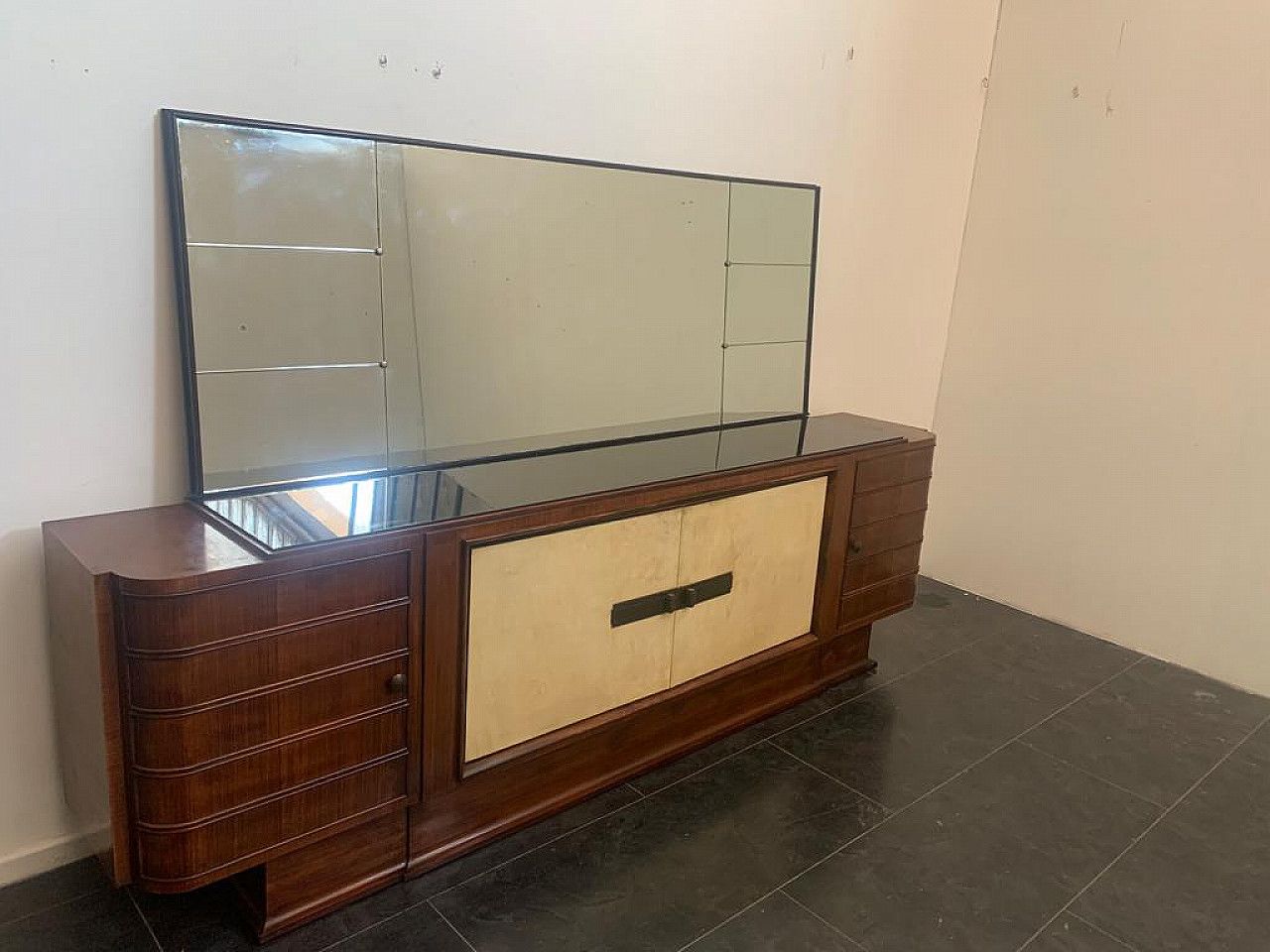 photo for sale Art Deco Dining Set In Rosewood And Parchment, 1930s