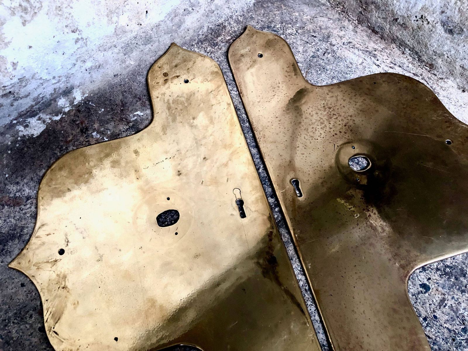 Pair Of Antique Large Church Door Brass Push Finger Handle Plates photo buy