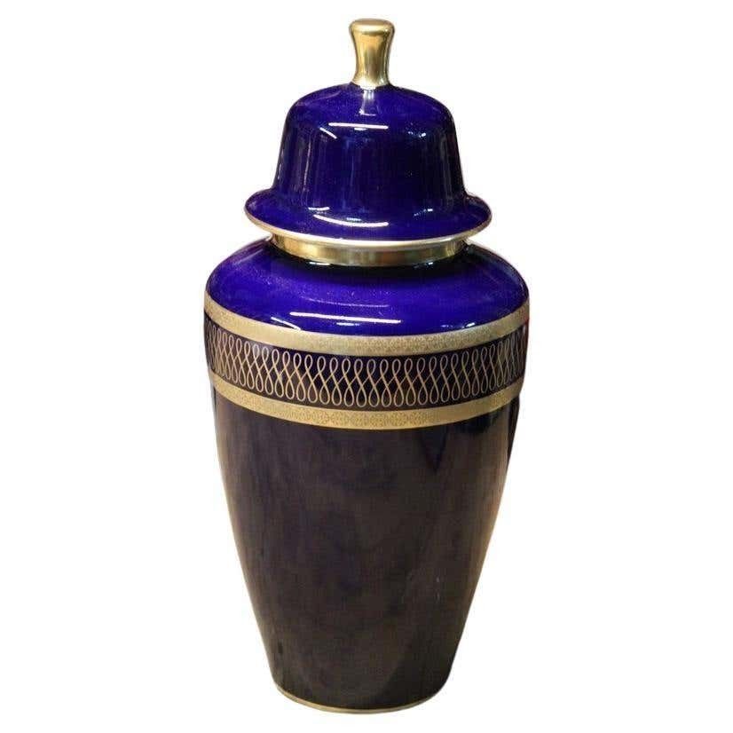 Vase Urn Bavaria Design 1950s Blu Cobal Gold 24 Kt Germany Kpm