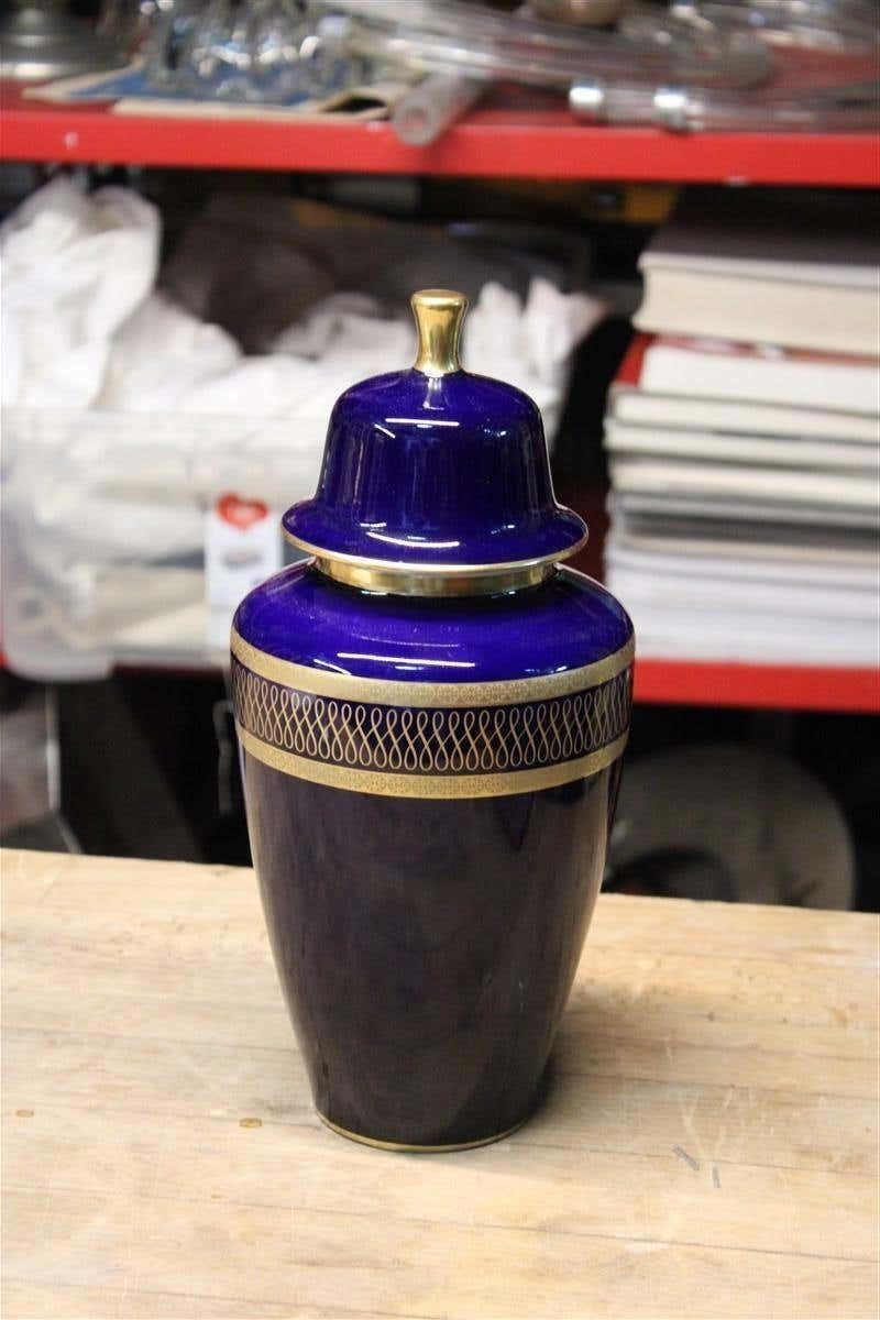 Vase Urn Bavaria Design 1950s Blu Cobal Gold 24 Kt Germany Kpm photo furniture