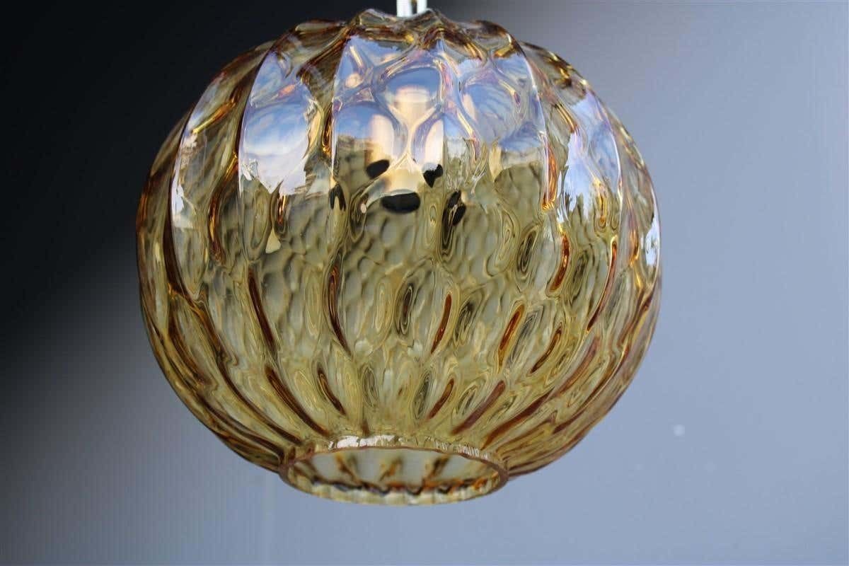 Italian Ceiling Ball Chandelier Venini Yellow Brass Chain, Italy, 1950s photo 1824.0