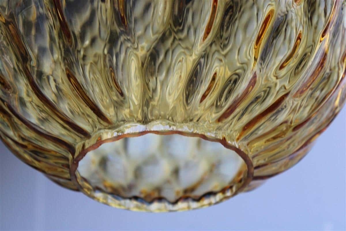 Italian Ceiling Ball Chandelier Venini Yellow Brass Chain, Italy, 1950s photo vinterior