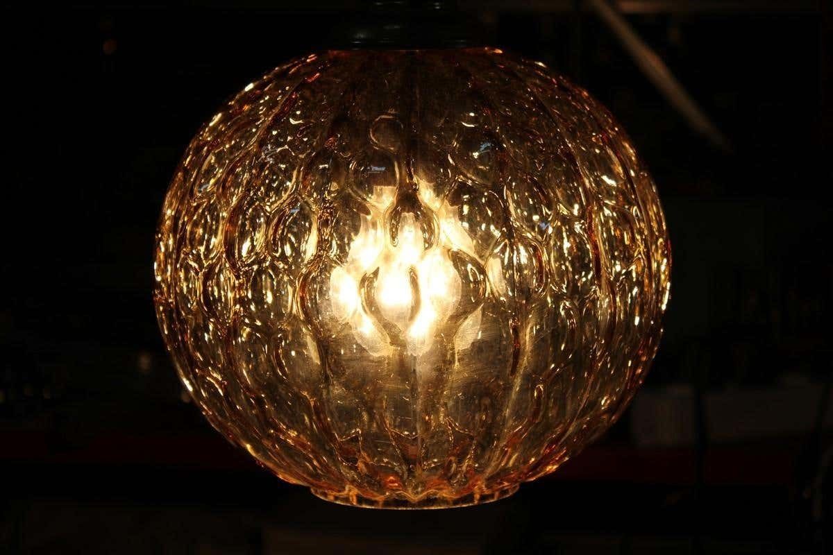 1824.0 Italian Ceiling Ball Chandelier Venini Yellow Brass Chain, Italy, 1950s photo
