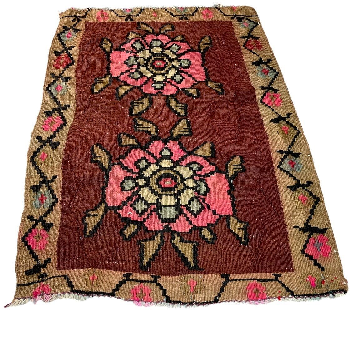 Traditional Turkish Mini Kilim Rug ,Vintage Anatolian Turkish Kelim 94 X 66 Cm