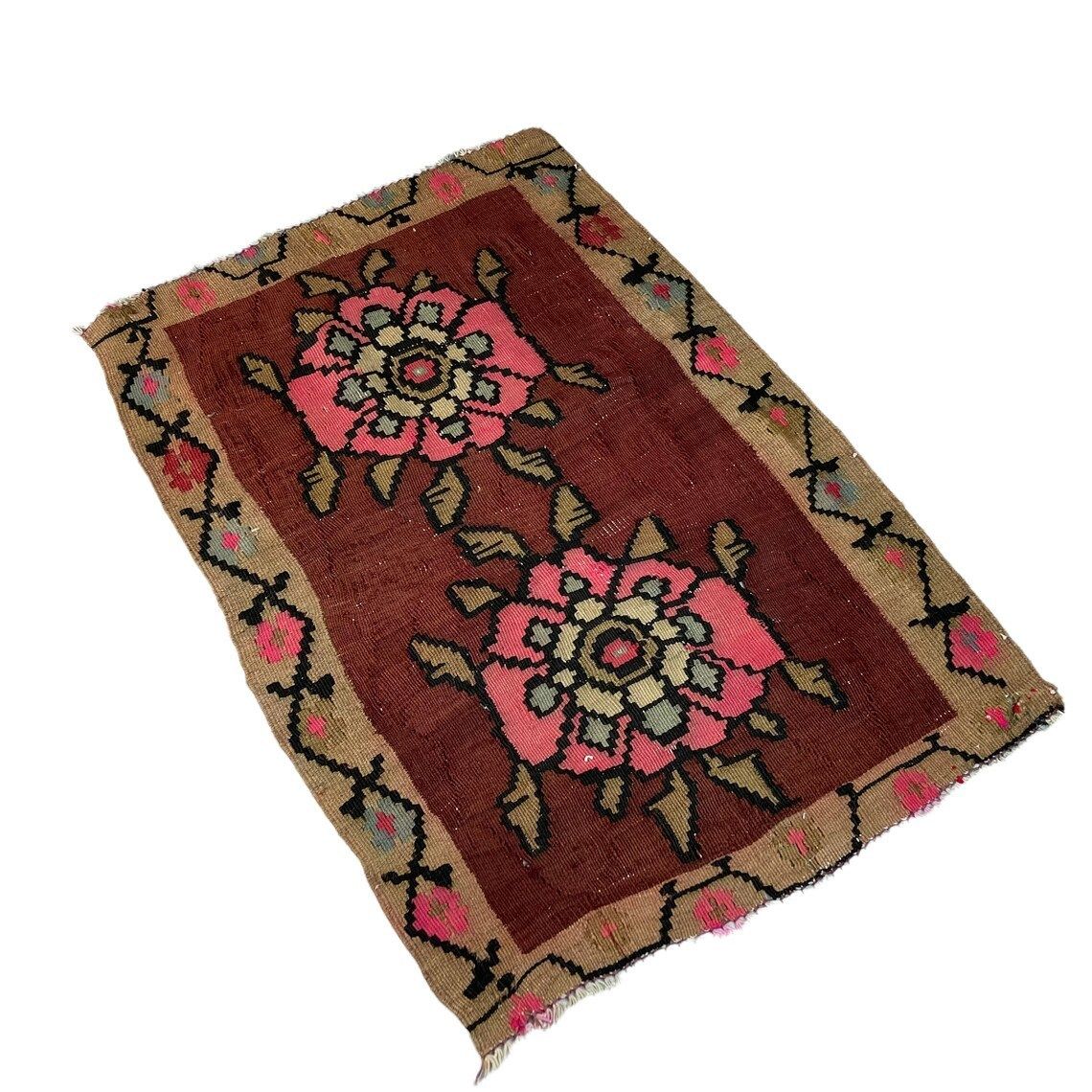 Traditional Turkish Mini Kilim Rug ,Vintage Anatolian Turkish Kelim 94 X 66 Cm photo vintage