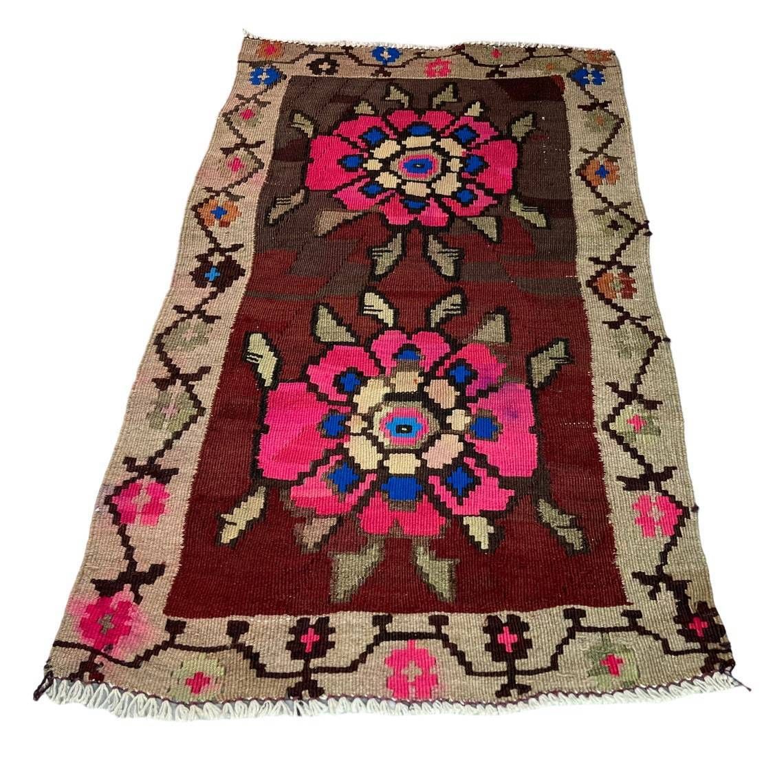 Traditioneel Turks Mini Kilimkleed, Vintage Anatolisch Turks Kelim 96 X 56 Cm photo vintage
