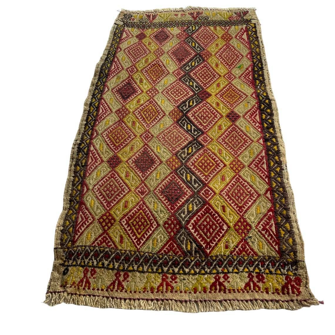 Traditional Turkish Mini Kilim Rug ,Vintage Anatolian Turkish Kelim 91 X 48 Cm