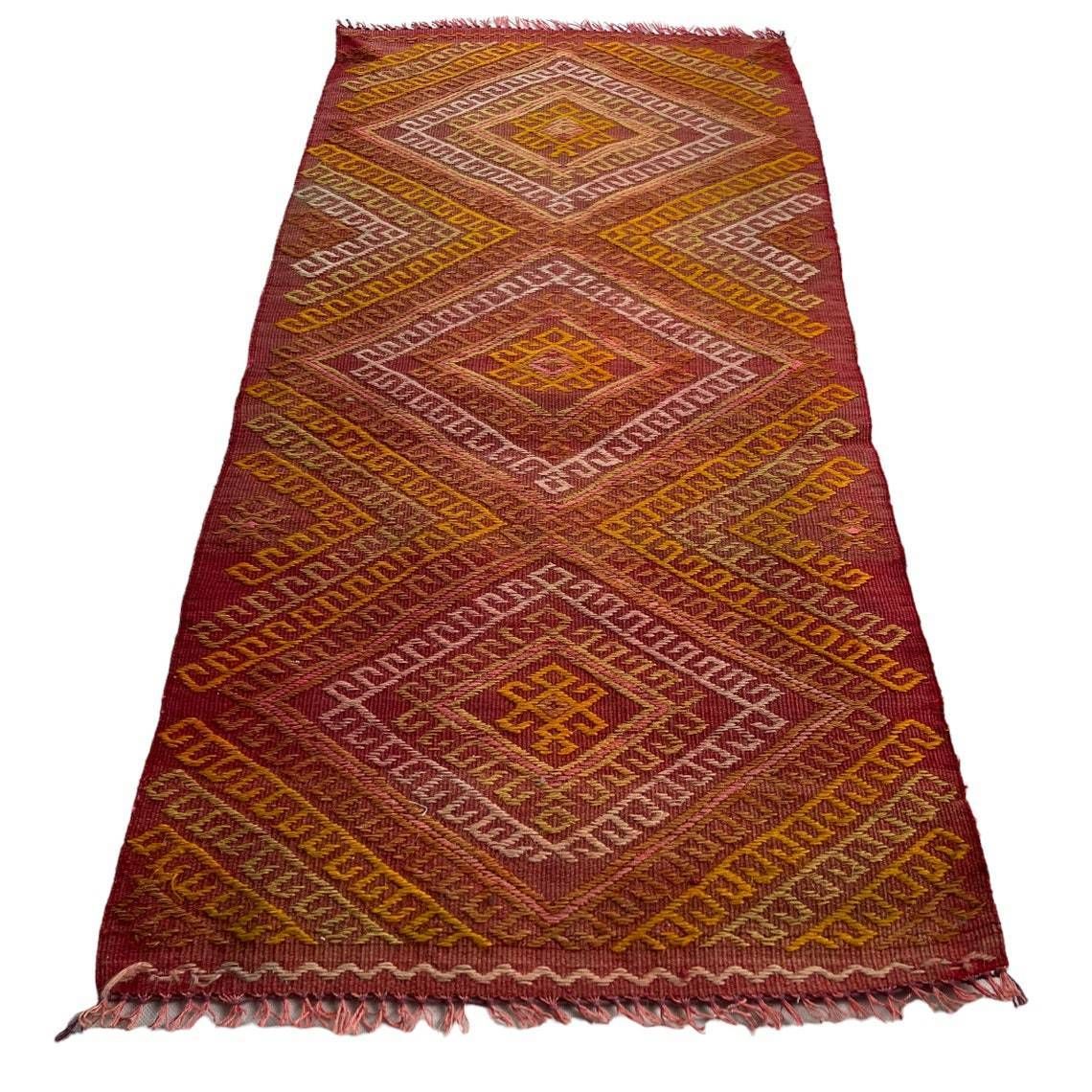 Traditional Turkish Mini Kilim Rug ,Vintage Anatolian Turkish Kelim 96 X 47 Cm