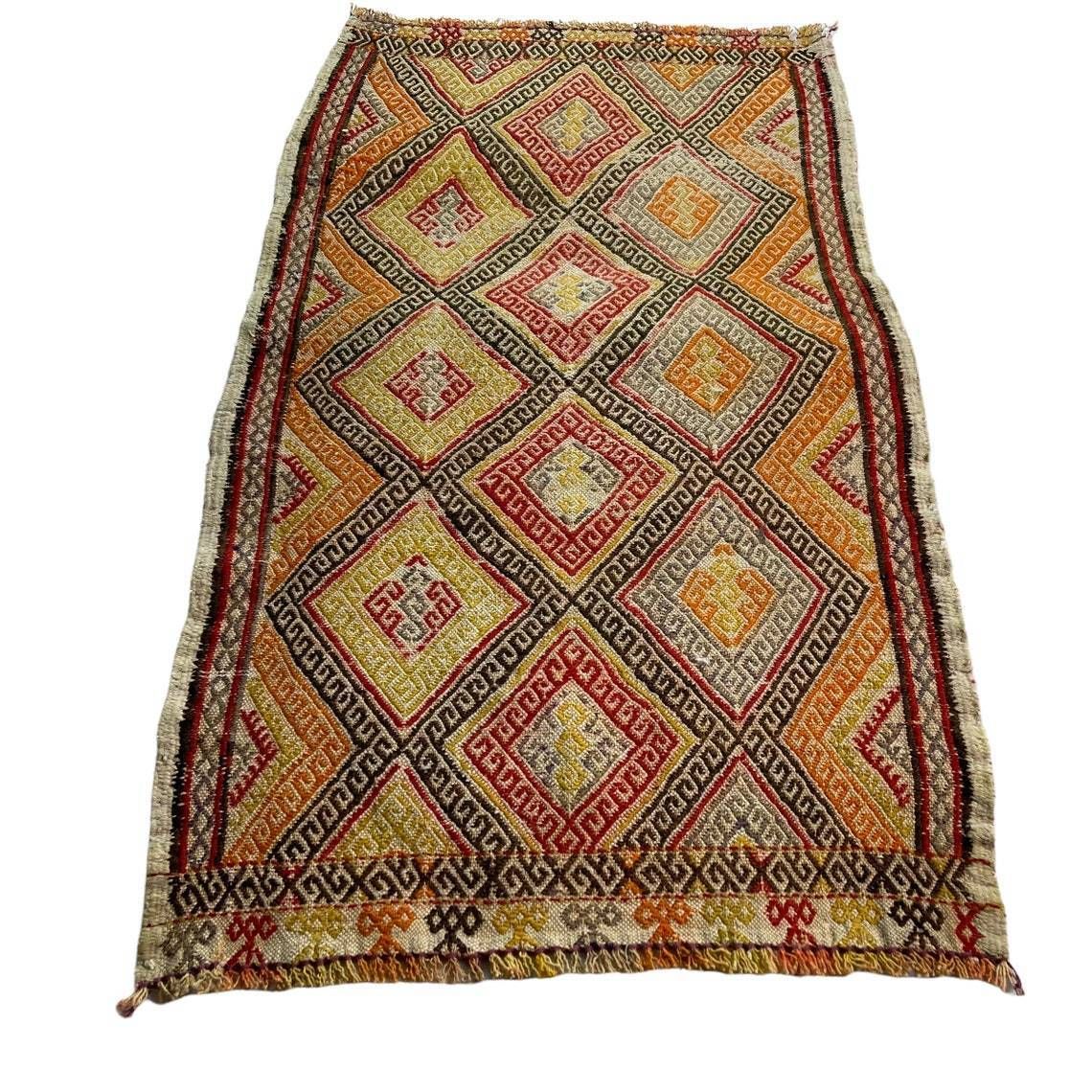 Traditional Turkish Mini Kilim Rug ,Vintage Anatolian Turkish Kelim 84 X 50 Cm