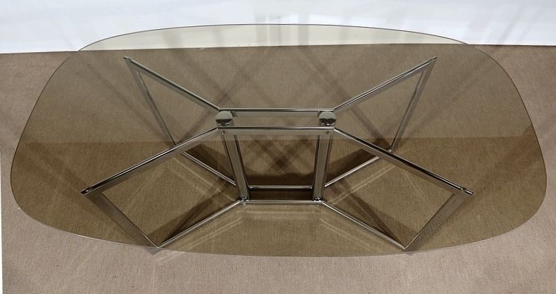 Modernist Table In Chromed Metal And Smoked Glass, 1970s photo Furniture