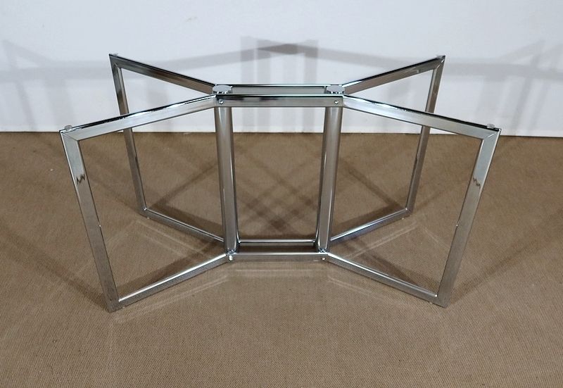 Modernist Table In Chromed Metal And Smoked Glass, 1970s photo vinterior