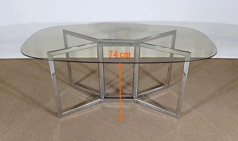 photo for sale Modernist Table In Chromed Metal And Smoked Glass, 1970s
