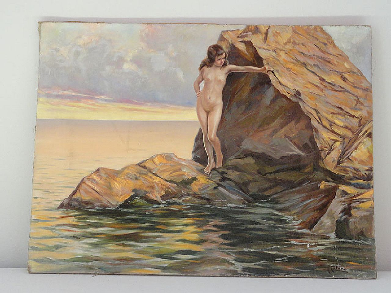 Oil On Canvas Maiden On The Rocks By Collina, 1930s photo furniture