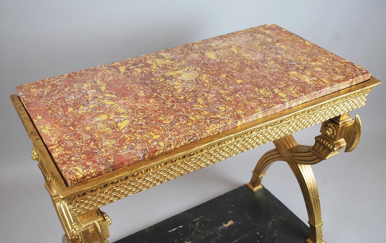 photo furniture Console In Golden Wood And Marble Top, Sweden , Circa 1800