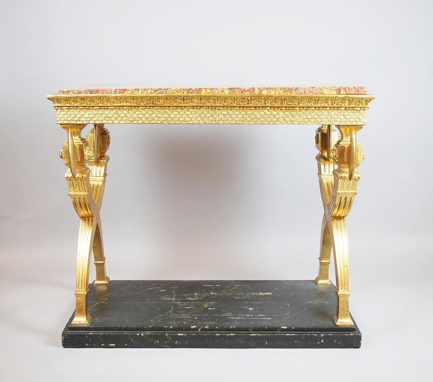 Furniture Console In Golden Wood And Marble Top, Sweden , Circa 1800 photo