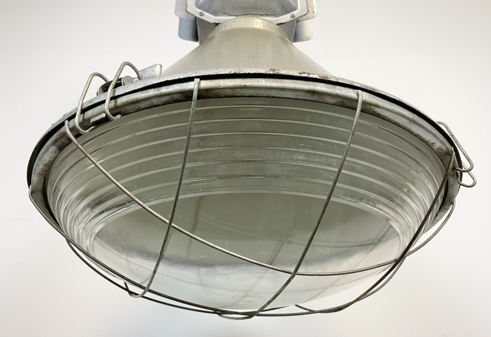 Industrial Polish Factory Ceiling Lamp With Glass Cover From Mesko, 1990s, 8x photo furniture