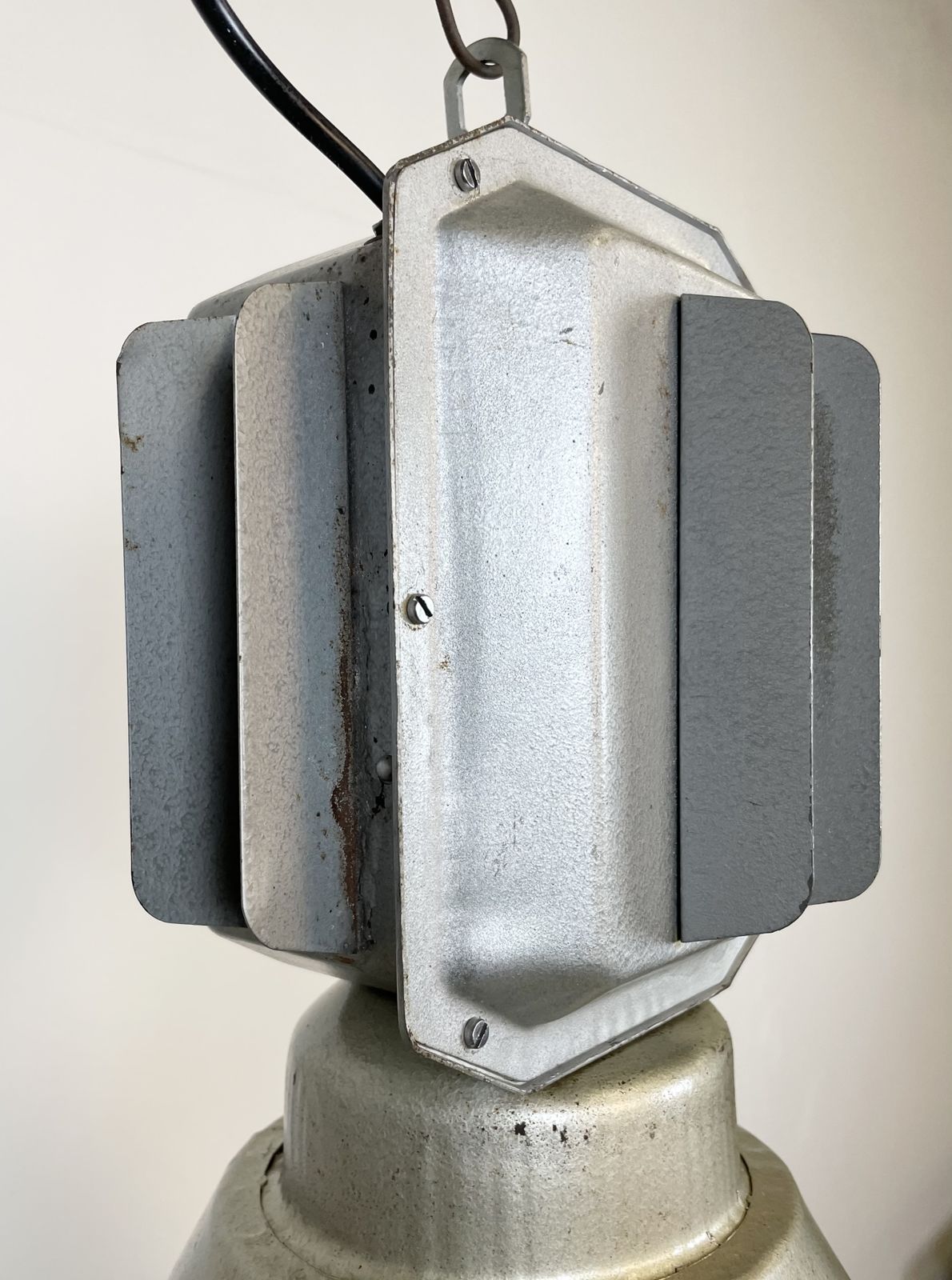 Industrial Polish Factory Ceiling Lamp With Glass Cover From Mesko, 1990s, 8x photo Lighting