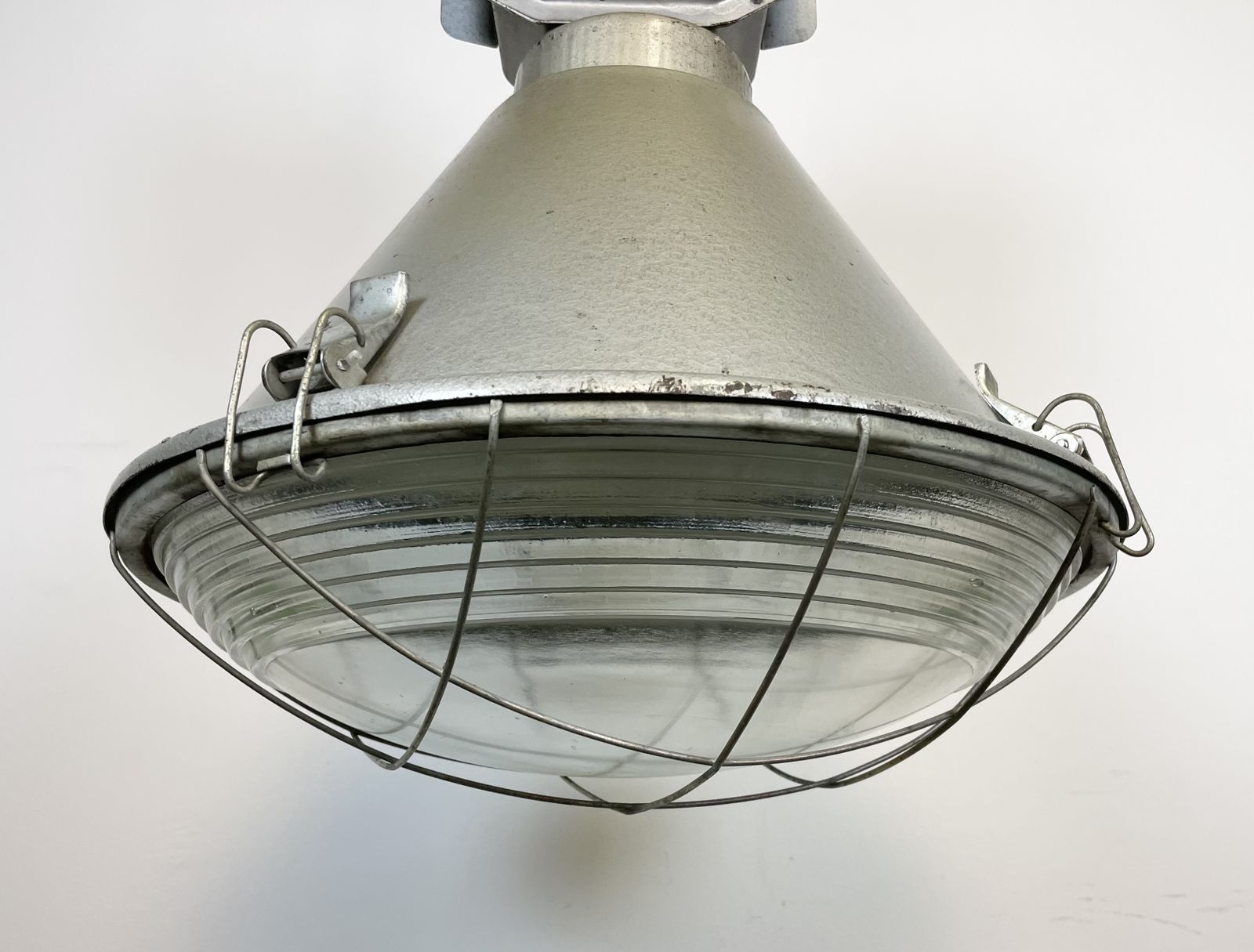 Industrial Polish Factory Ceiling Lamp With Glass Cover From Mesko, 1990s, 8x photo vintage