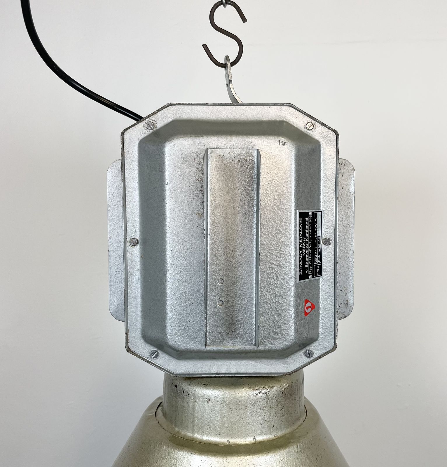 photo vinterior Industrial Polish Factory Ceiling Lamp With Glass Cover From Mesko, 1990s, 8x