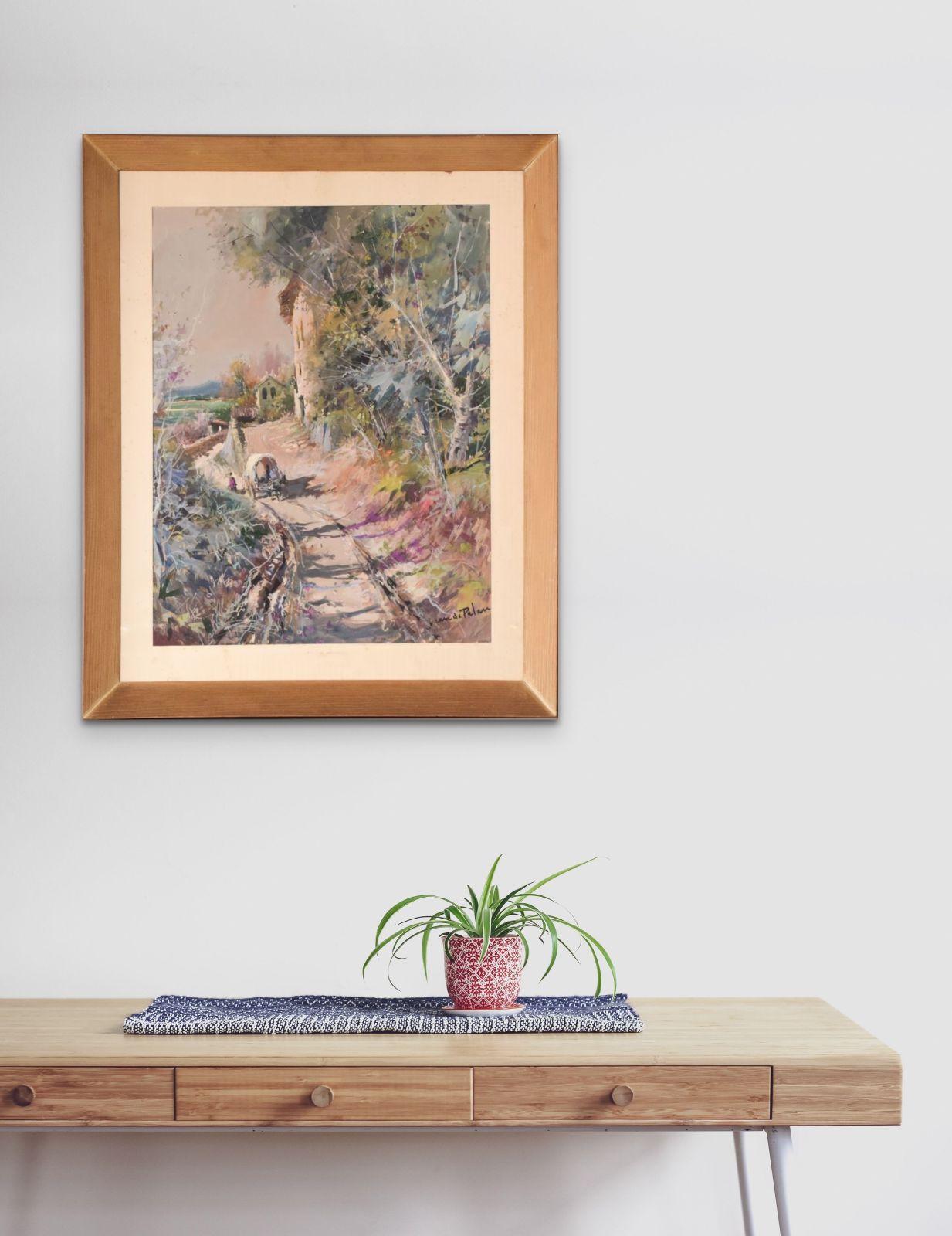 Juan De Palau Buixo – Groot Aquarellandschap Met Kar photo furniture