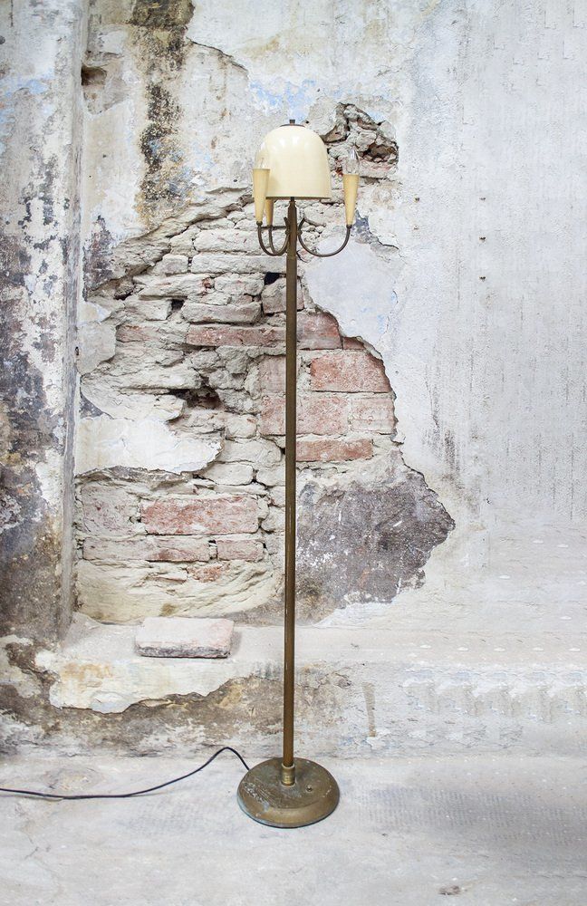 Vloerlamp Van Messing En Gelakt Aluminium, Ca. Jaren 1950
