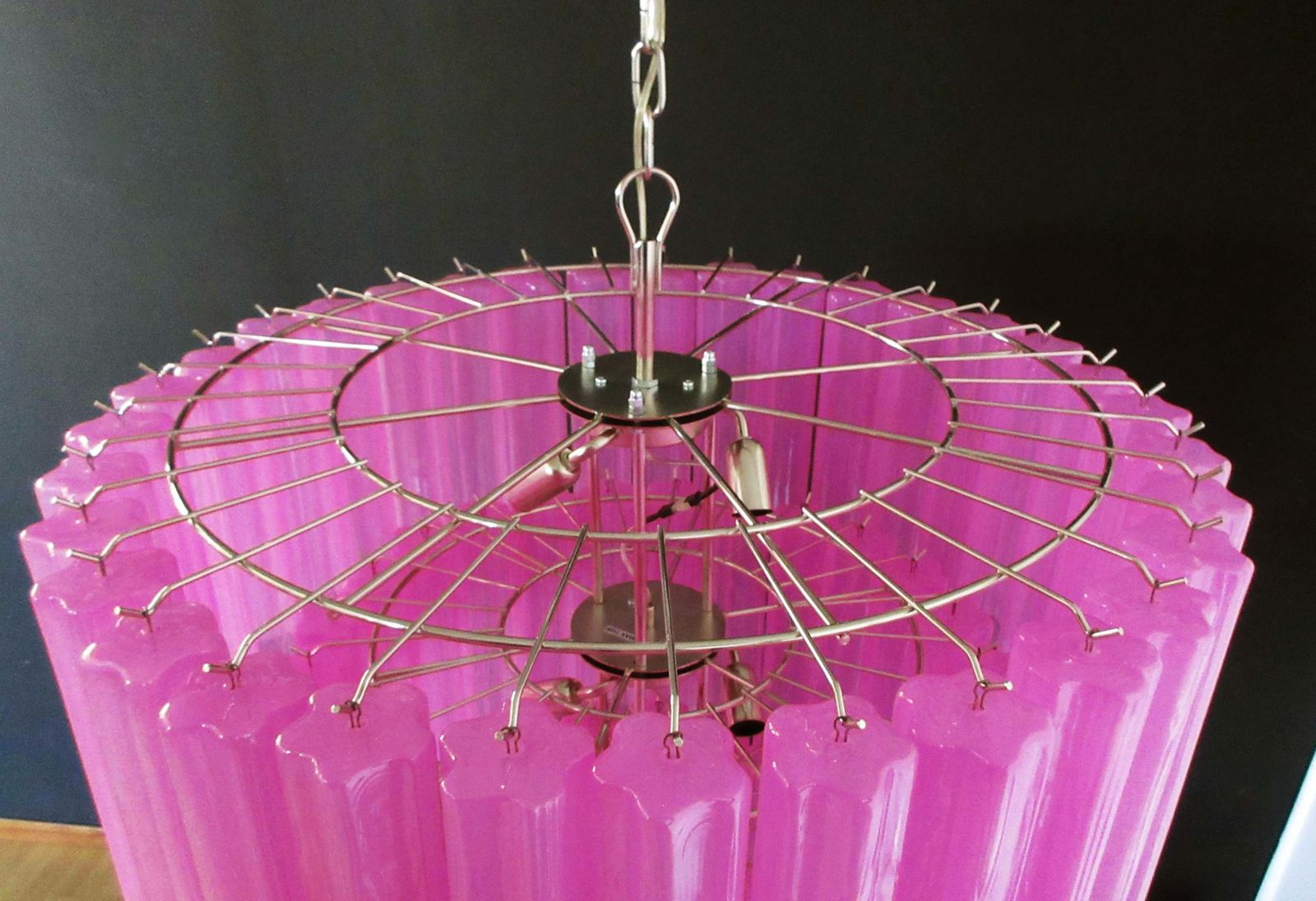 photo for sale Huge Vintage Murano Glass Tiered Chandelier   78 Glasses   Pink Fuxia Silk