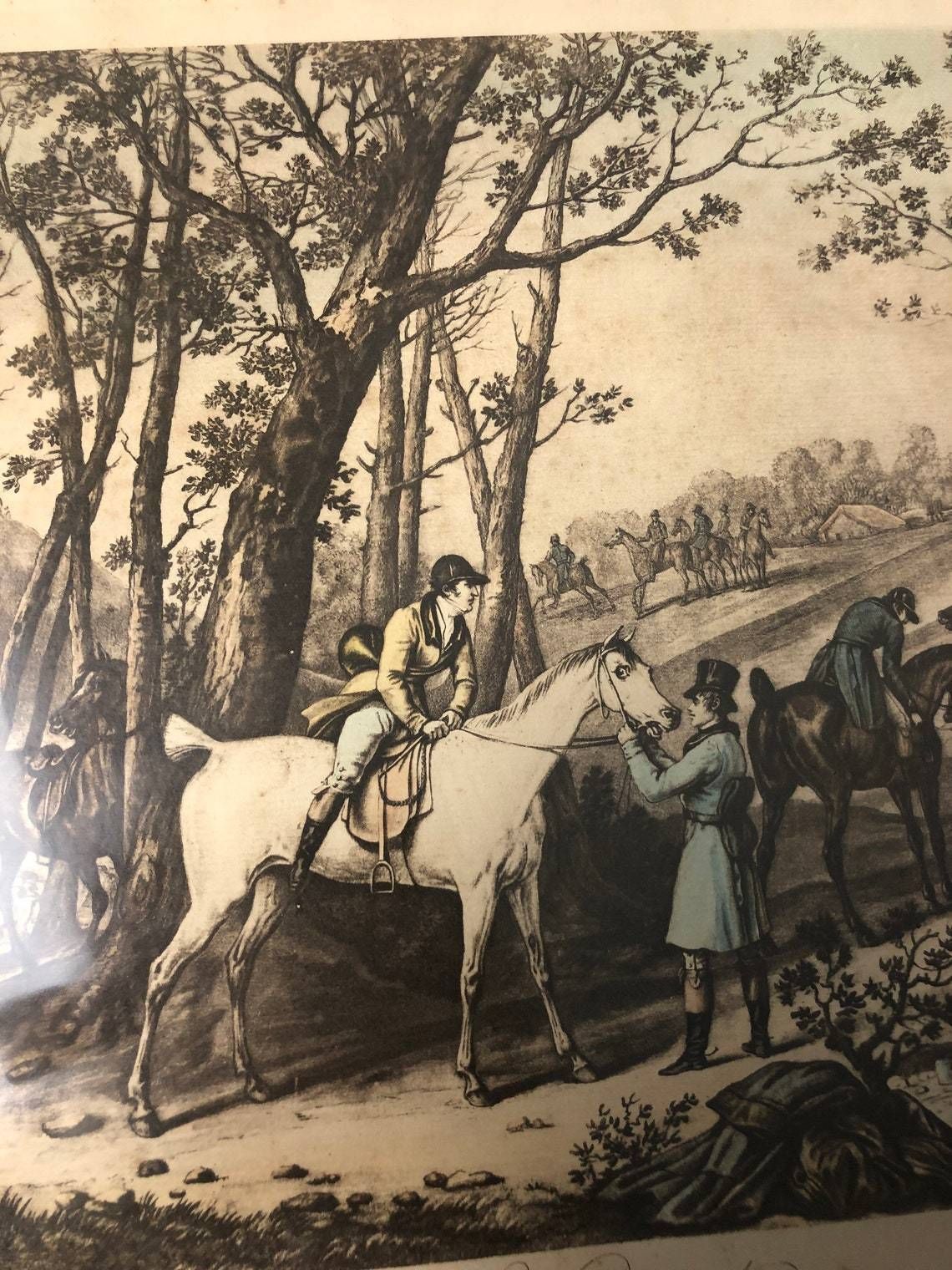 Antique French Engraving Jean Pierre Jazet Le Depart C Vernet Aquatint Hunting Equestrian (P) photo for sale