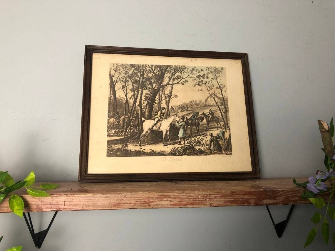 Antique French Engraving Jean Pierre Jazet Le Depart C Vernet Aquatint Hunting Equestrian (P) photo vintage