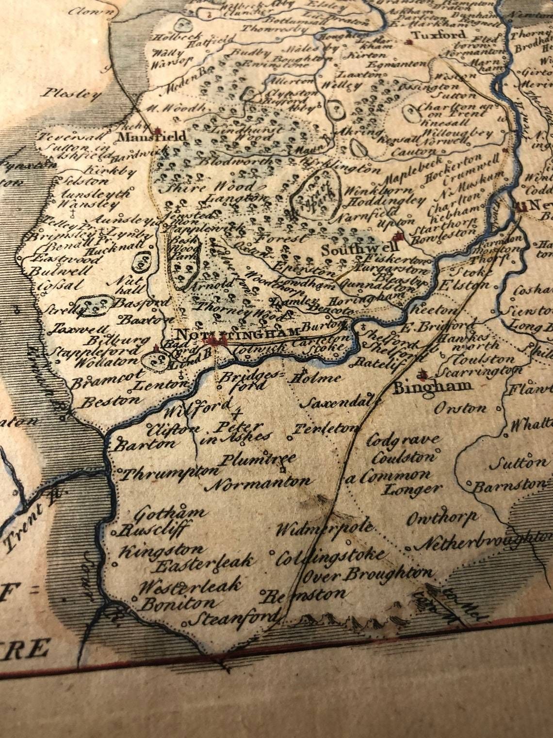 Antique Nottingham Shire Map By Thomas Read John Rocque 18th Century Hand Coloured In Hogarth Frame (Dd) photo buy