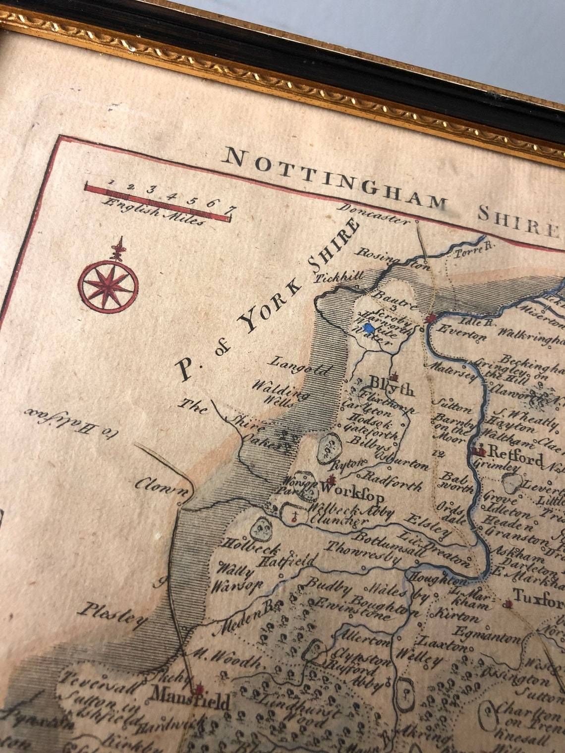 photo furniture Antique Nottingham Shire Map By Thomas Read John Rocque 18th Century Hand Coloured In Hogarth Frame (Dd)